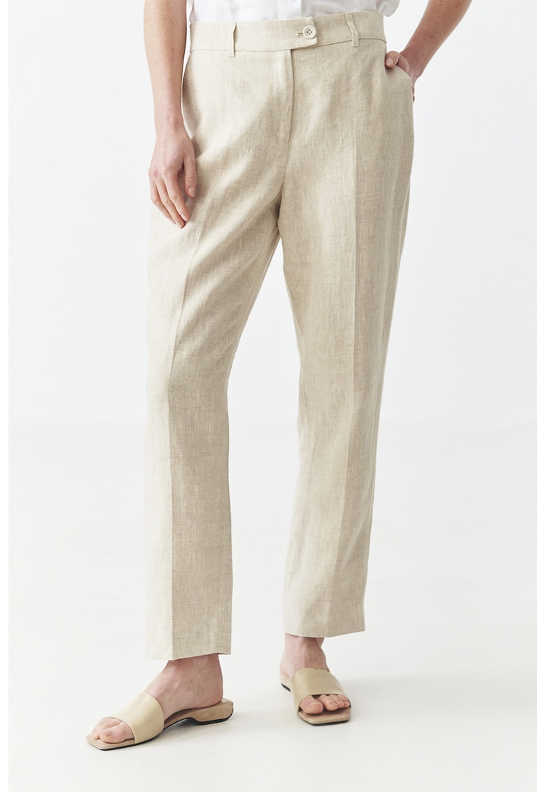 Pantaloni din in uni - Maro nisip