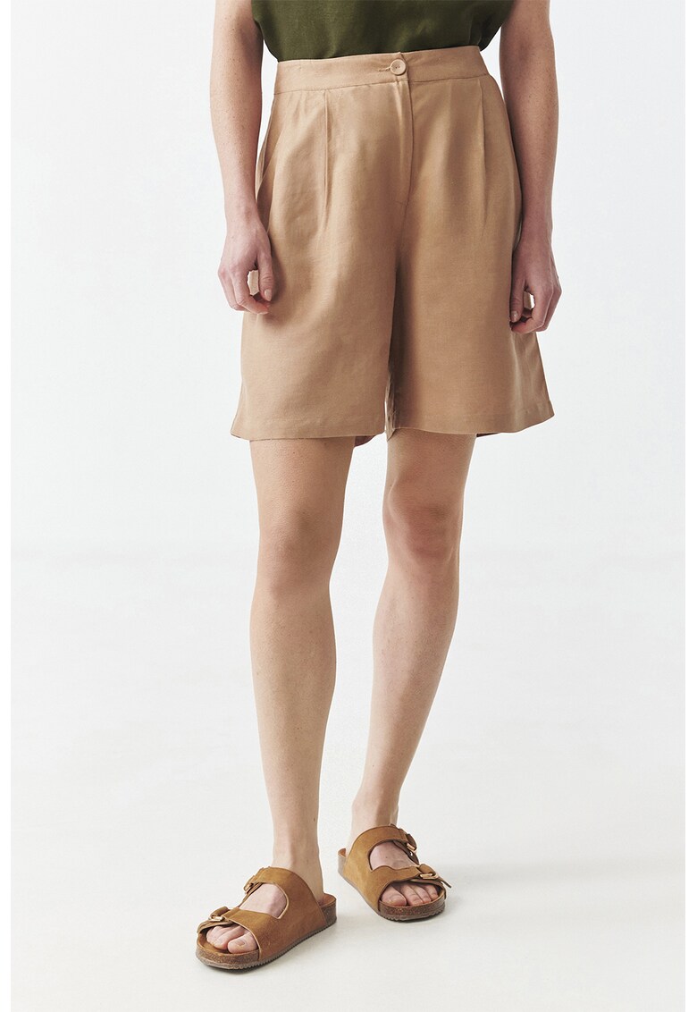 Pantaloni scurti din amestec de in - Maro scortisoara