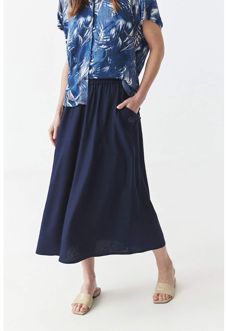 Fusta din amestec de in cu buzunare laterale