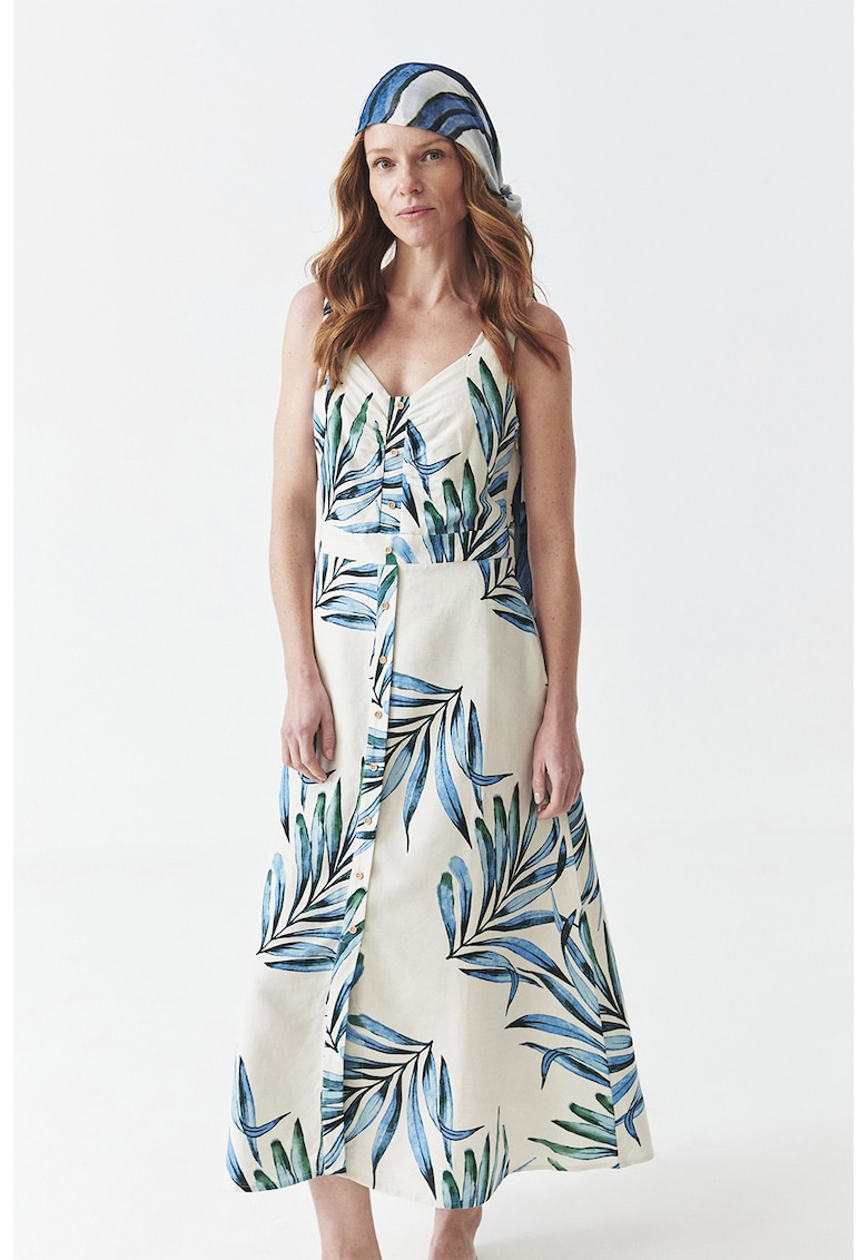 Rochie din amestec de in cu imprimeu