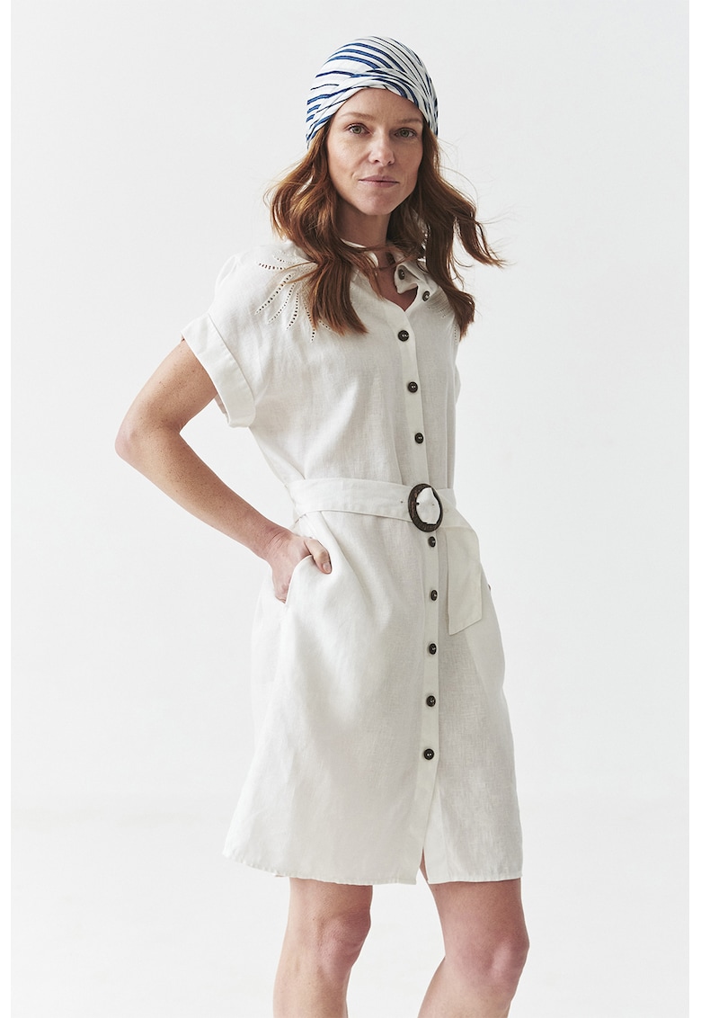 Rochie-camasa din in cu buzunare laterale