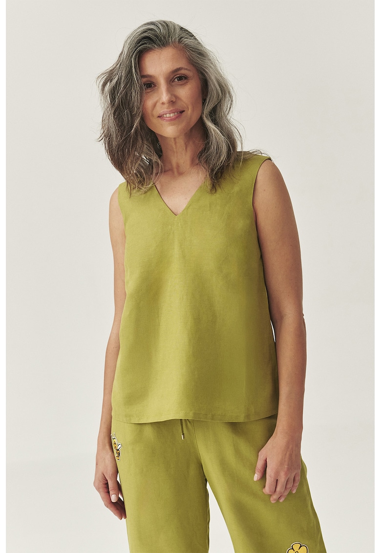 Bluza din amestec de in cu decolteu in V