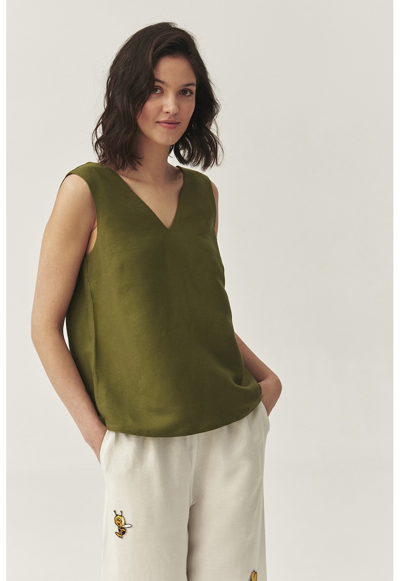 Bluza din amestec de in cu decolteu in V