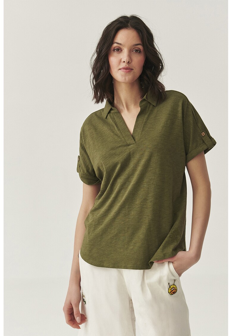 Tricou polo cu decolteu in V - Verde inchis