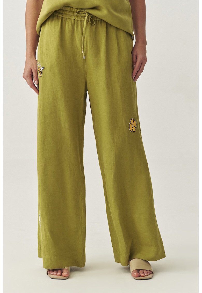 Pantaloni din amestec de in cu aplicatii