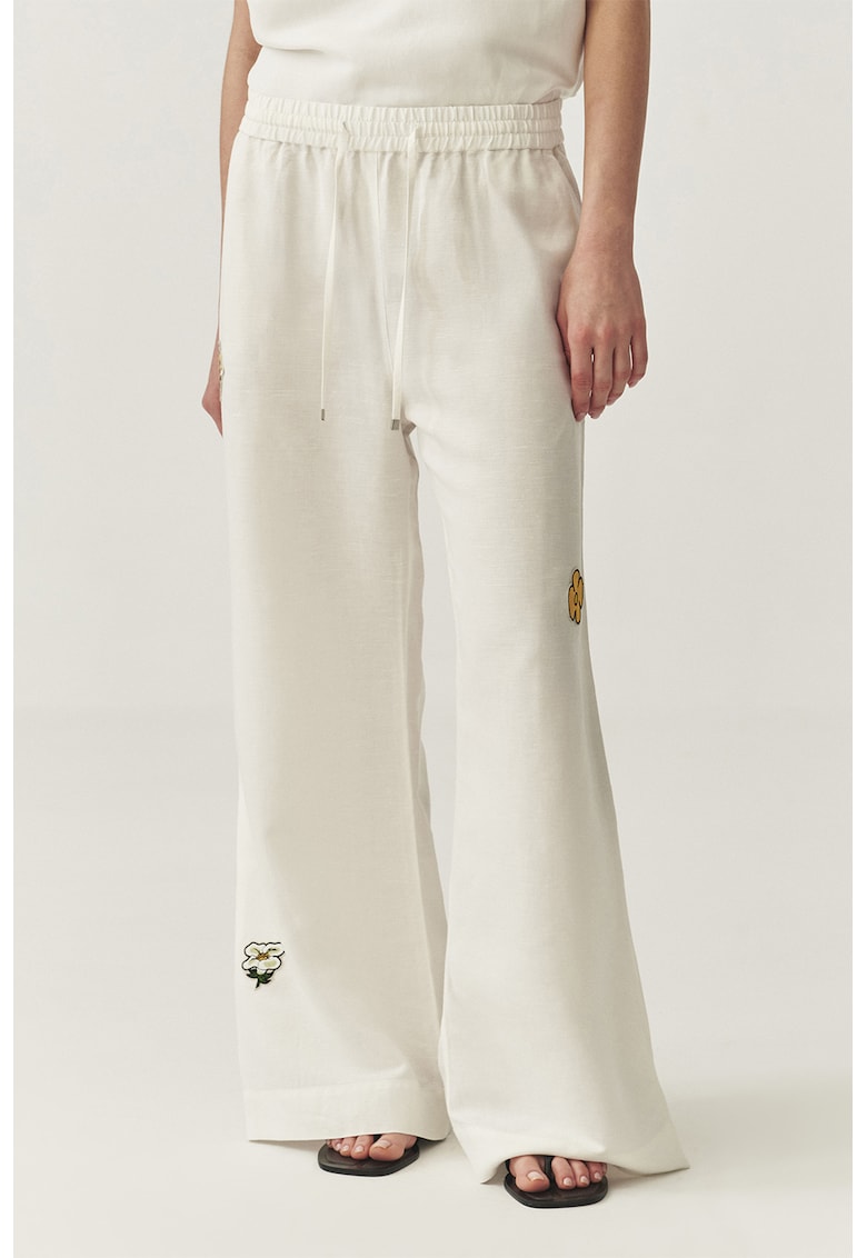 Pantaloni din amestec de in cu aplicatii