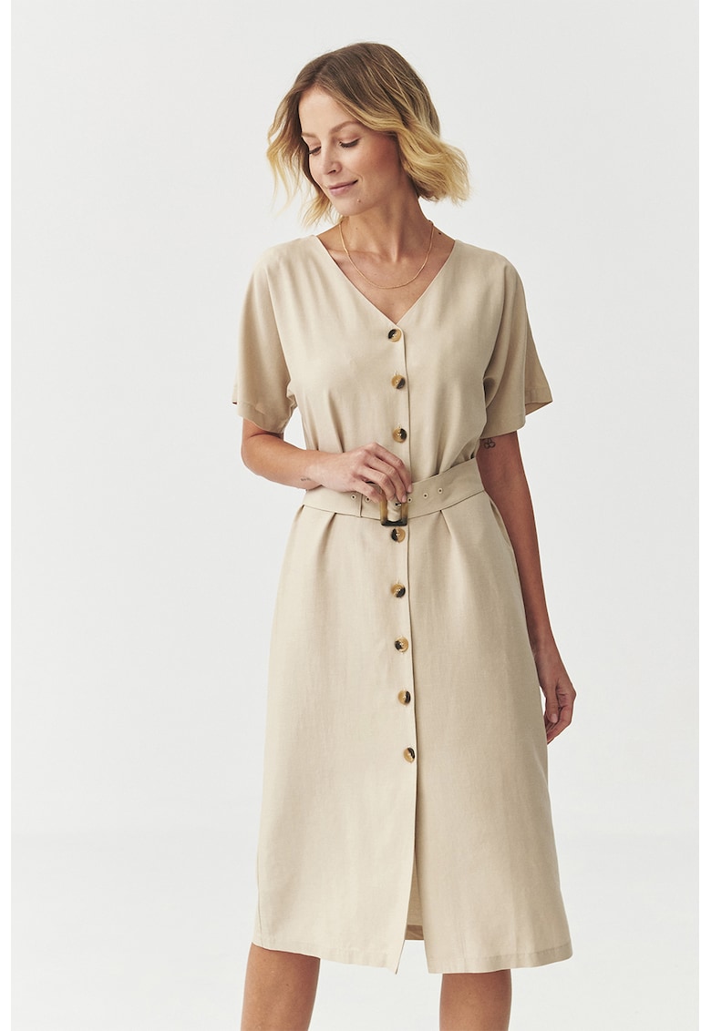 Rochie midi cu croiala dreapta si decolteu in V