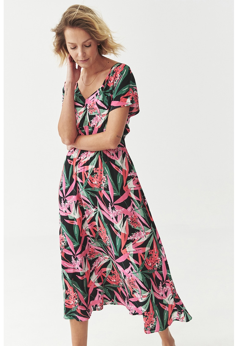 Rochie midi cu croiala evazata si decolteu in V