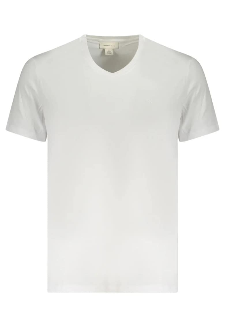 Jeans Tricou barbati cu decolteu inV - cu logo brodat - Regular fit - Alb