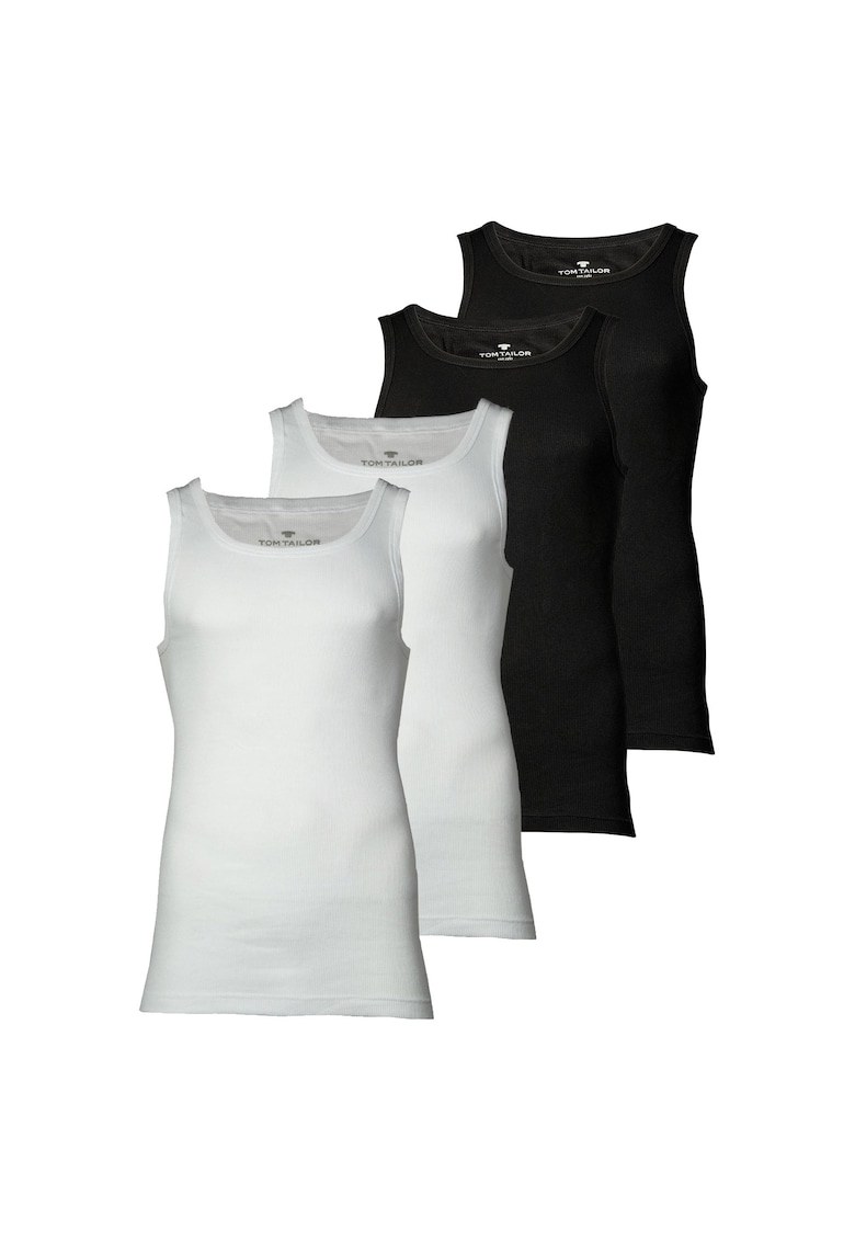 Tom Tailor Set de top-uri din bumbac - 4 piese - Alb/Negru