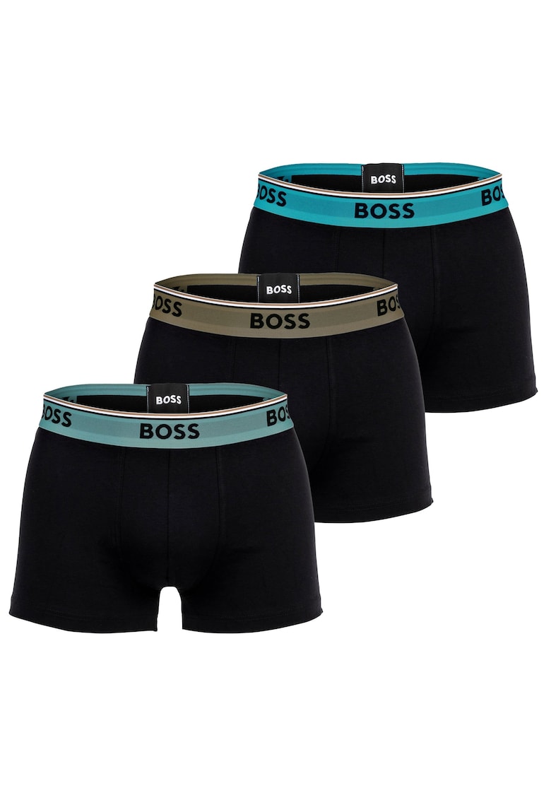 Set de boxeri cu logo Power - 3 perechi - Negru/Turcoaz/Verde masliniu