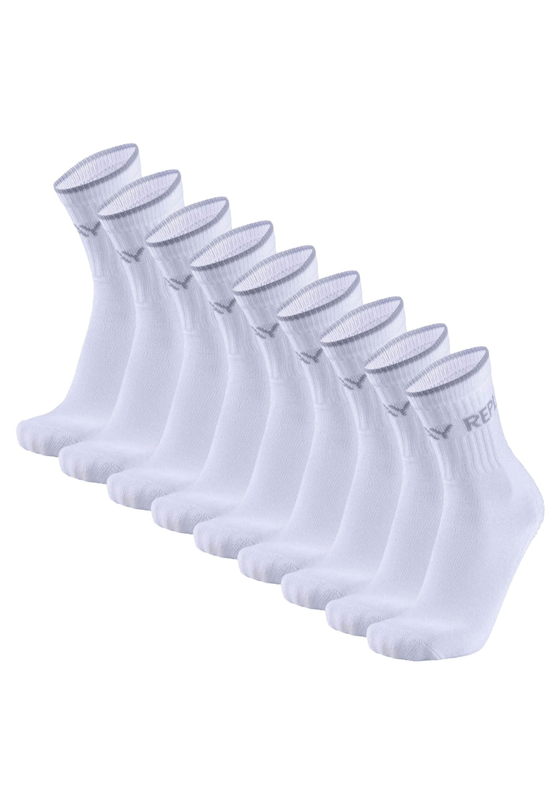 Set de sosete lungi unisex cu model logo - 9 perechi - Alb