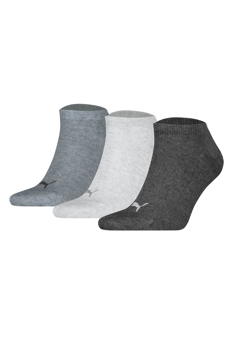 Set de sosete unisex pana la glezna cu imprimeu logo - 3 perechi - Gri