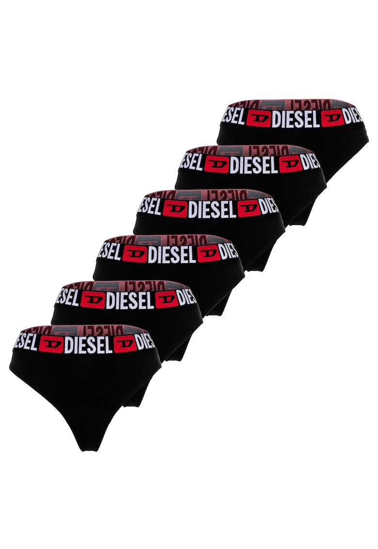 Set de chiloti tanga cu banda logo in talie – 6 perechi – Negru Set de chiloti tanga cu banda logo in talie – 6 perechi – Negru