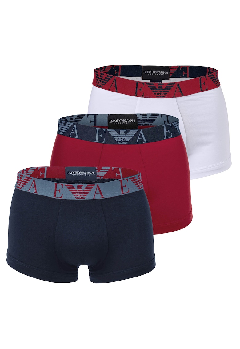 Set de boxeri din amestec de bumbac cu banda logo in talie - 3 perechi - Rosu/Alb/Albastru