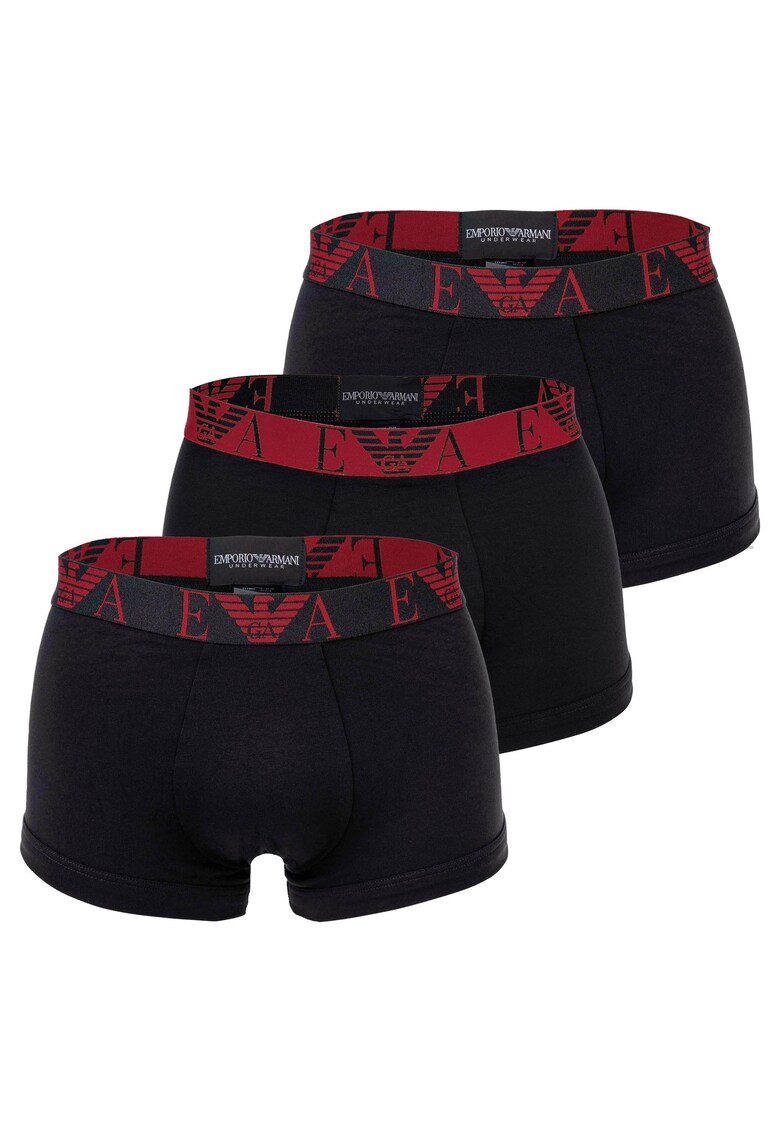 Set de boxeri din amestec de bumbac cu banda logo in talie - 3 perechi - Rosu/Negru