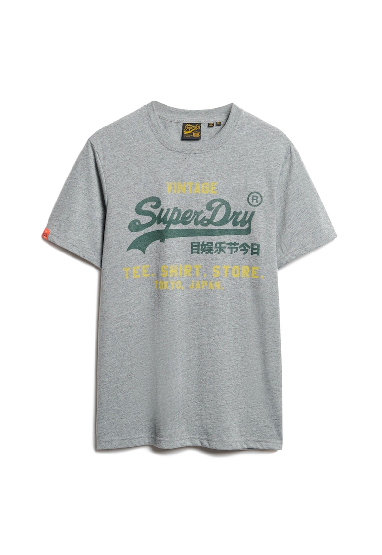 Tricou cu imprimeu logo si decolteu la baza gatului