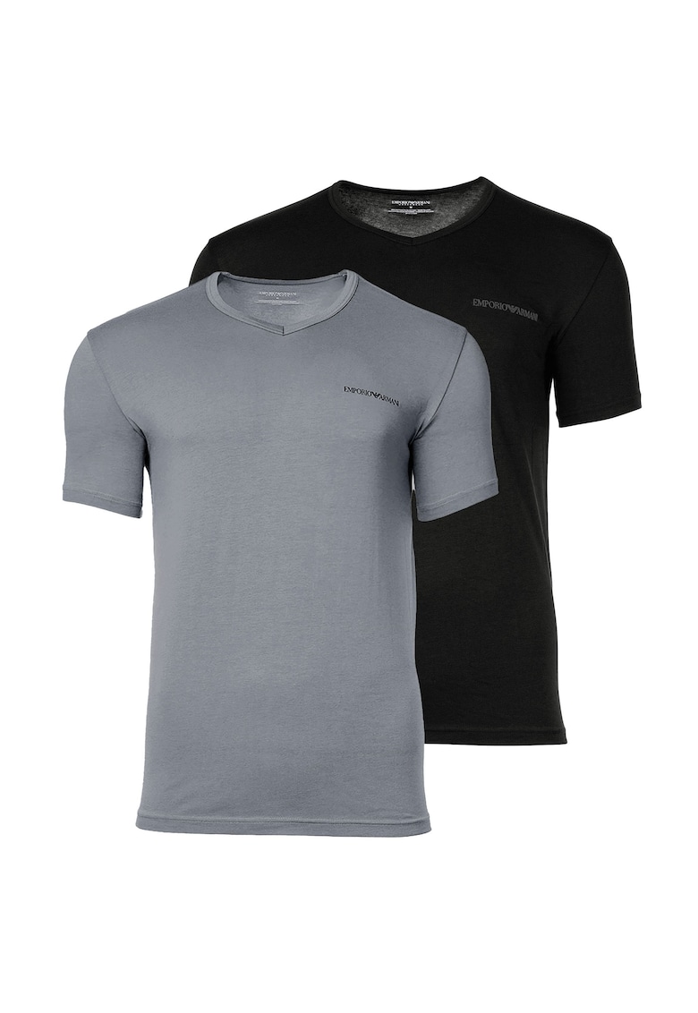 Set de tricouri cu decolteu la baza gatului si logo - 2 piese - Negru/Gri