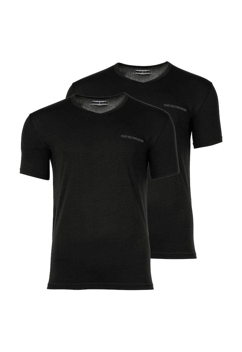 Emporio Armani Set de tricouri cu decolteu la baza gatului si logo - 2 piese - Negru