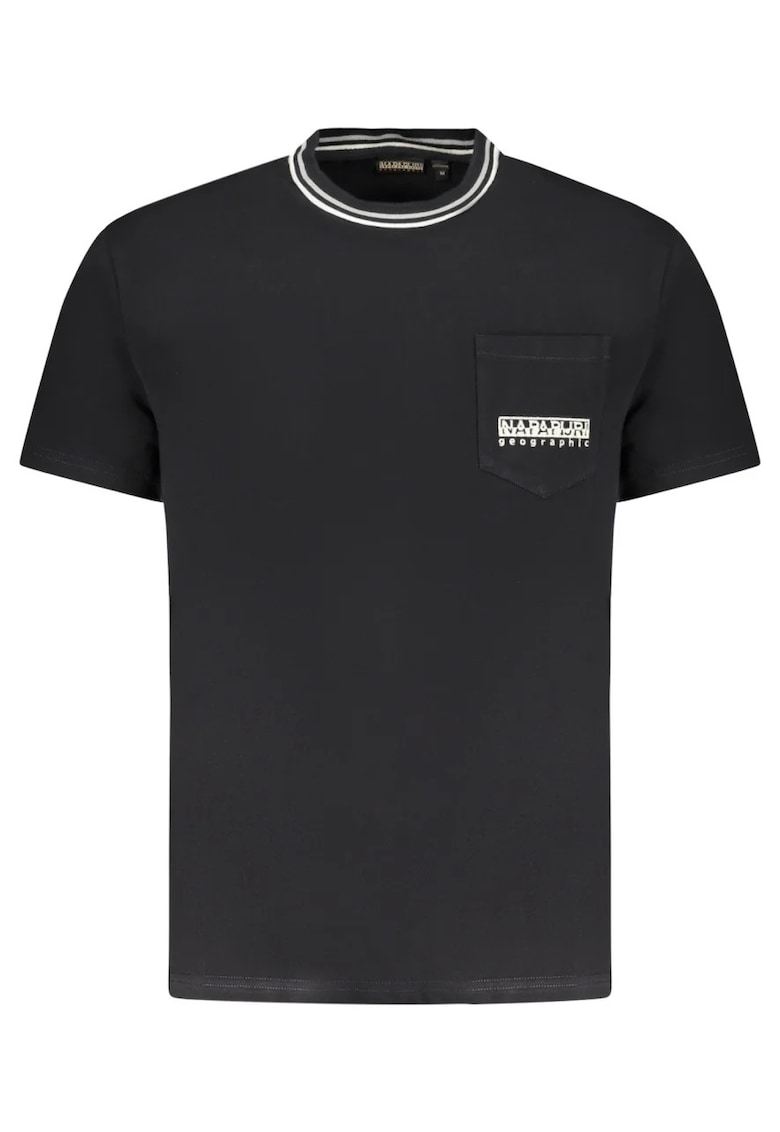 Tricou barbati - cu buzunar pe piept si imprimeu -Regular Fit - Negru