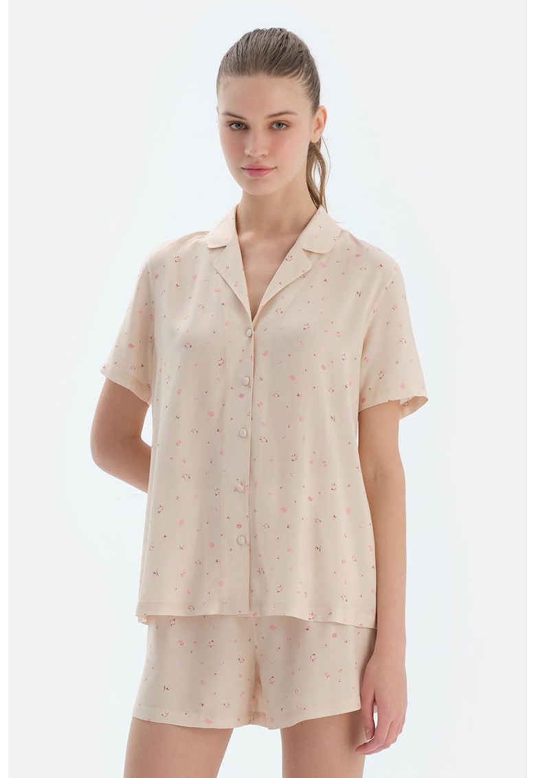 Bluza de pijama cu maneci scurte si model floral