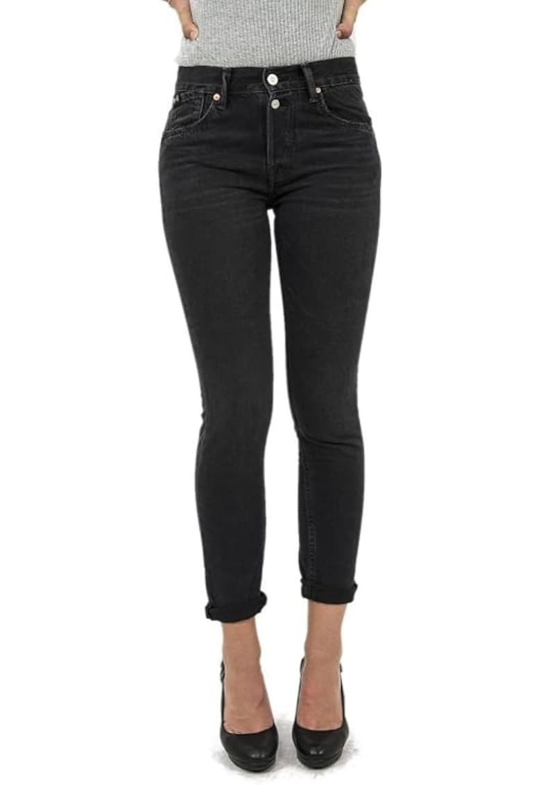 Pantaloni dama -  model Mom Slim - talie inalta - negru - bumbac -