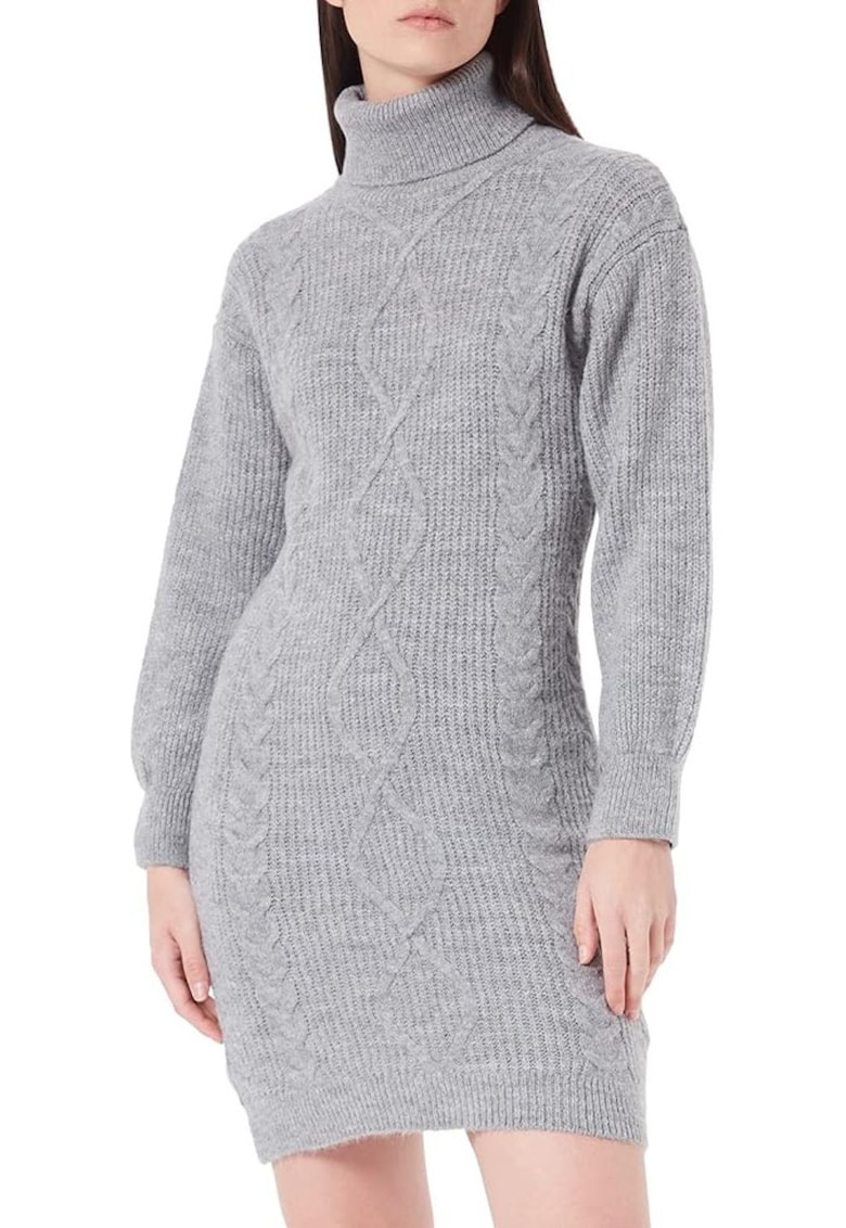 Rochie lejera - gri - acril-poliester - guler inalt - maneci lungi - Rochie lejera - gri - acril-poliester - guler inalt - maneci lungi -