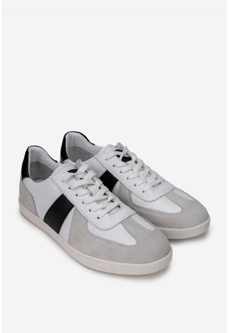 Pantofi barbati din piele alba cu gri si negru