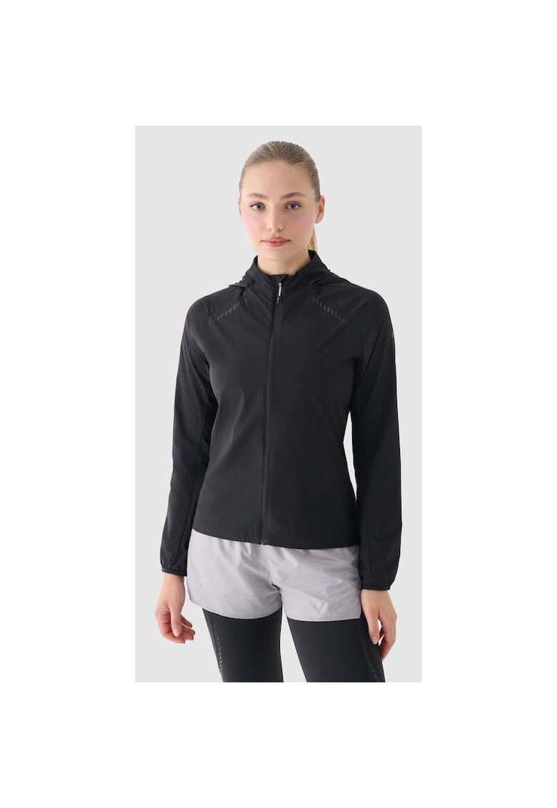 Jacheta de alergare femei neagra - ultra usoara - impermeabila - cu gluga - pentru antrenamente