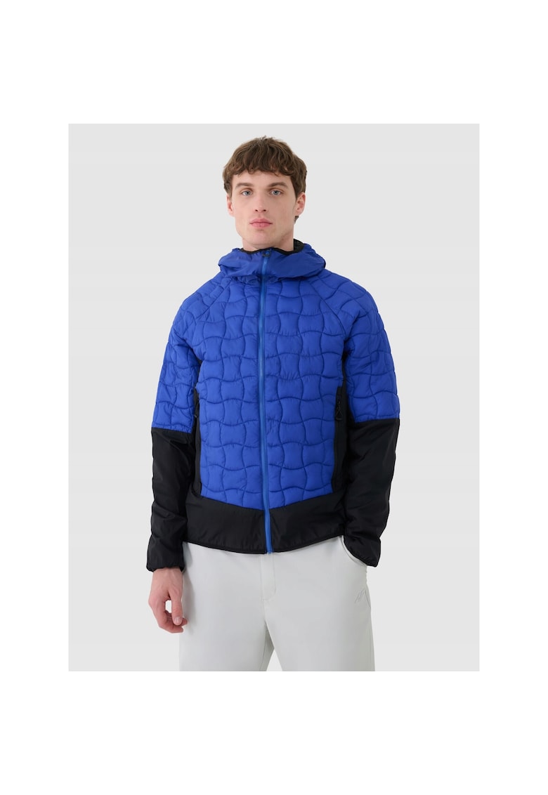 Jacheta de trekking barbati Poliester - Primaloft - negru/albastru - impermeabila - cu gluga