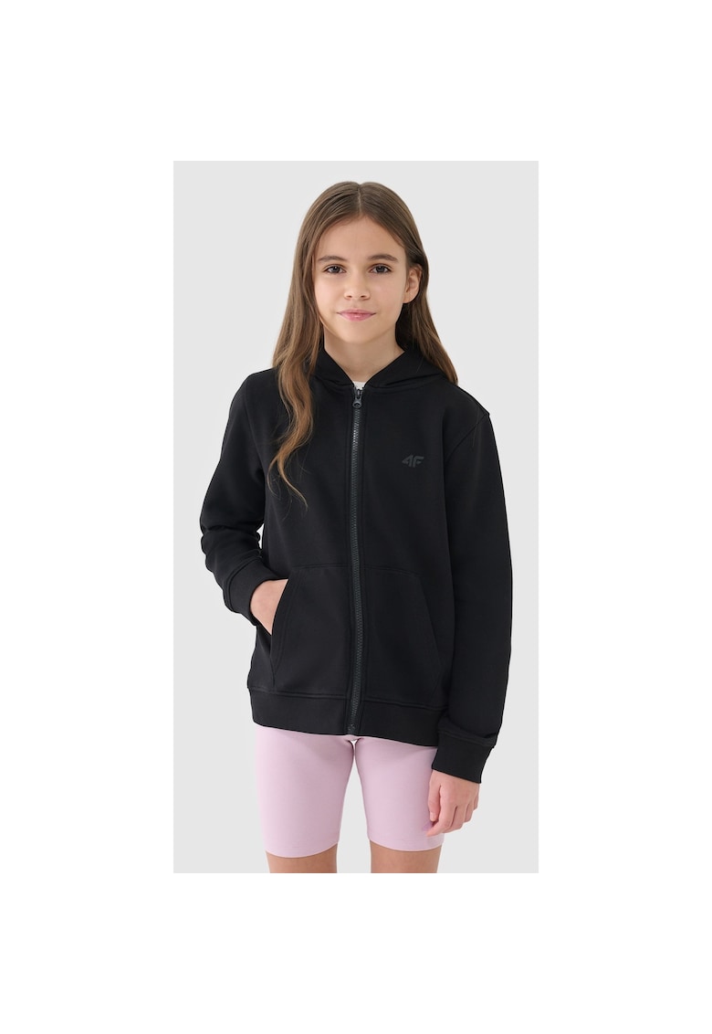 Hanorac Sport pentru Fete  Junior - Gluga si Fermoar - Negru Intens - Marimea 128