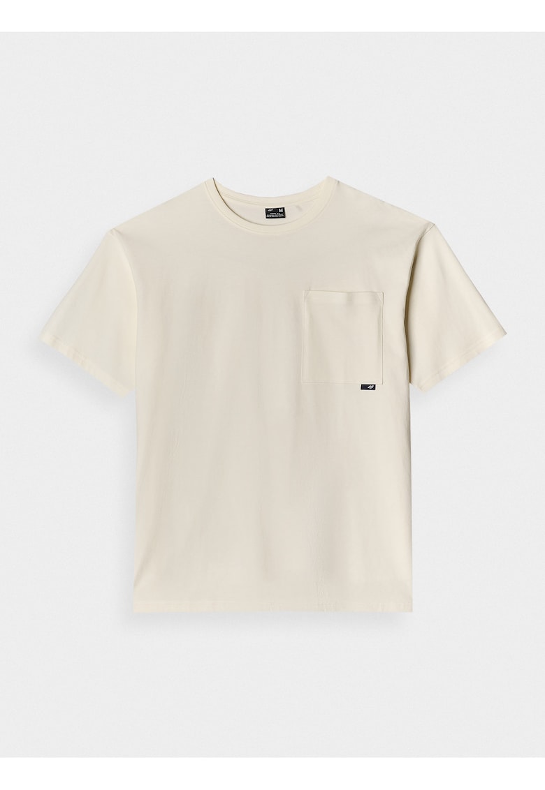 Tricou unisex oversize - bumbac 100% - bej - cu buzunar pe piept