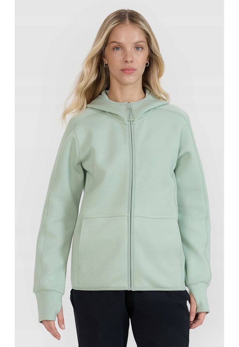 Hanorac dama slim fit - turcoaz - material sintetic - gluga integrata