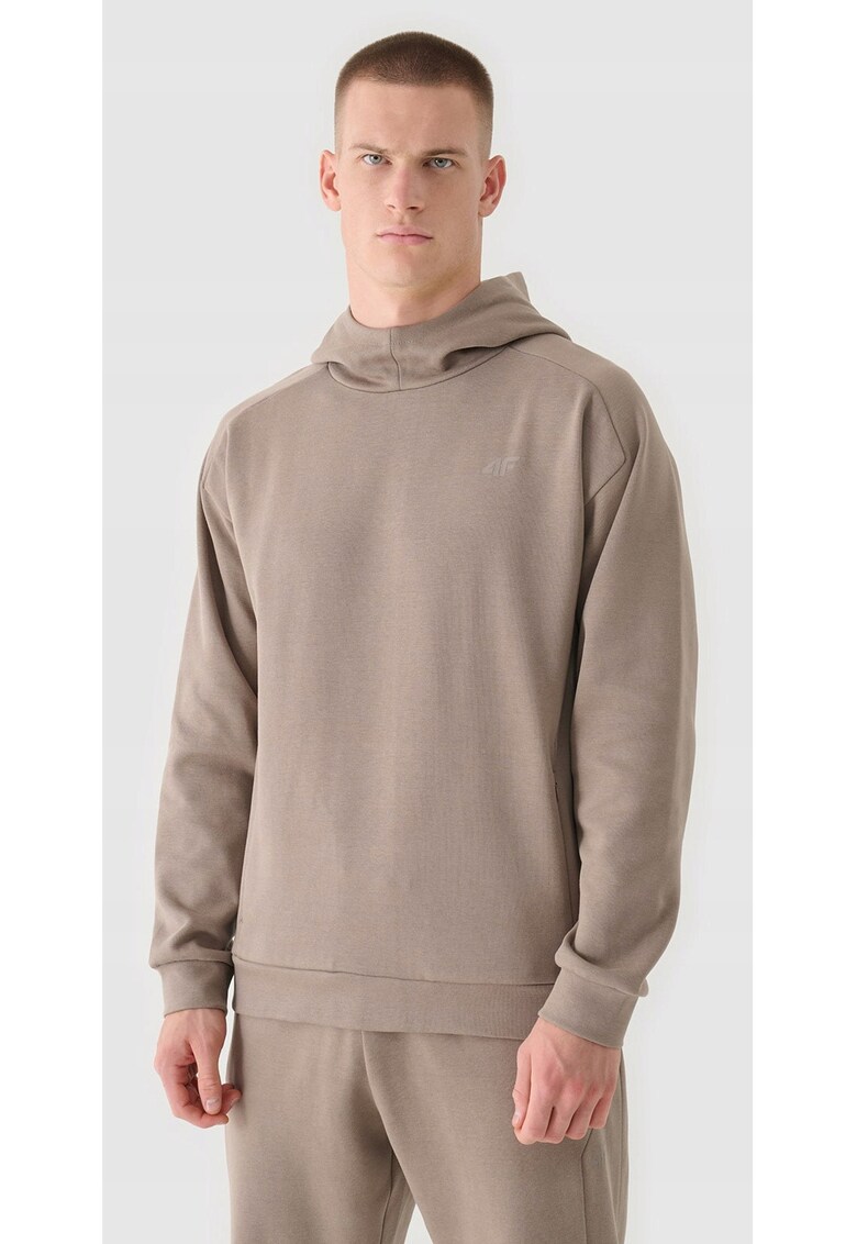 Hanorac pentru barbati - maro - bumbac si poliester - cu gluga - 2 buzunare cu fermoar