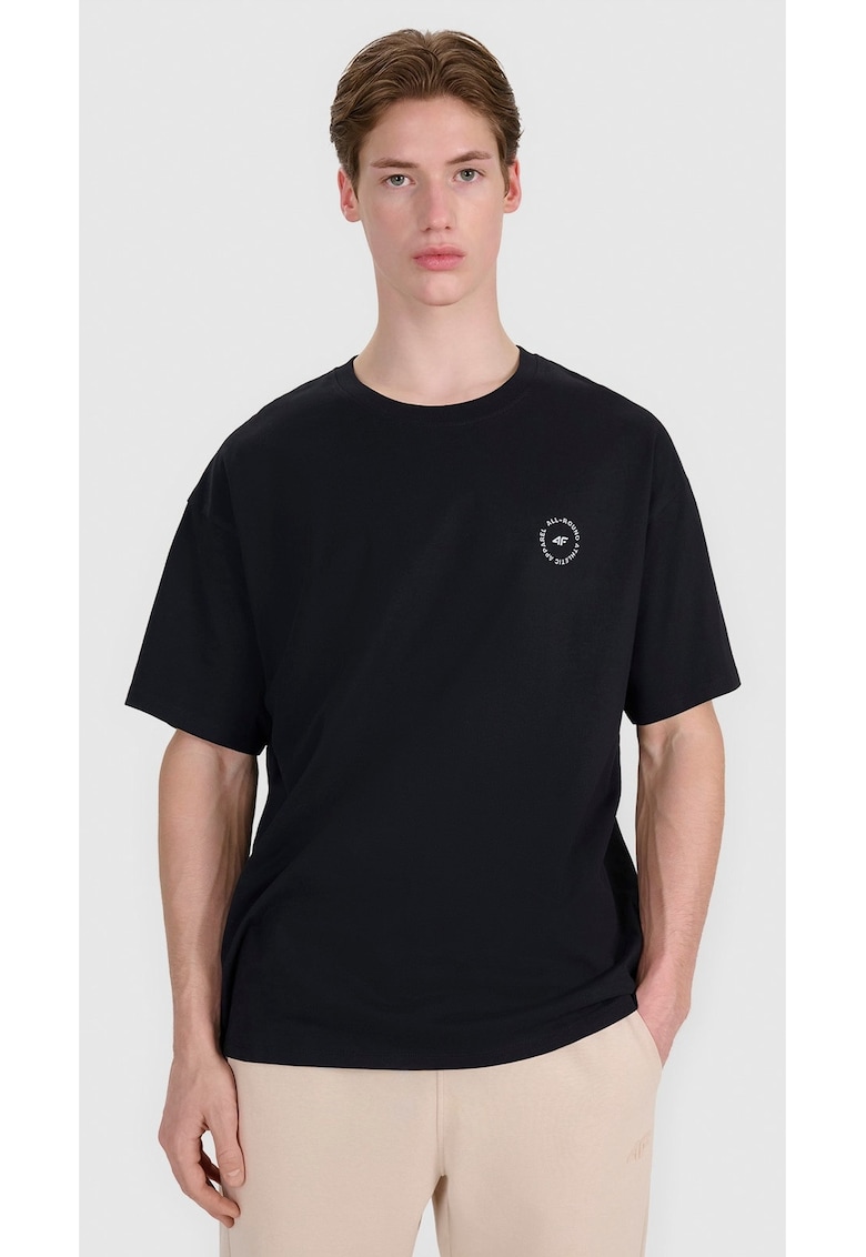 Tricou barbati croiala supradimensionata - imprimeu reflectorizant - negru - bumbac