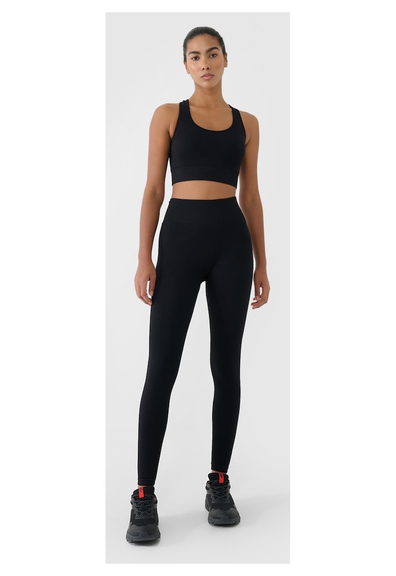 Colanti de antrenament talie inalta - 7/8 - negru - material reciclat