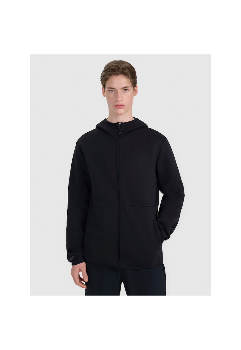 Hanorac sport barbati gluga - fermoar - negru - material sintetic