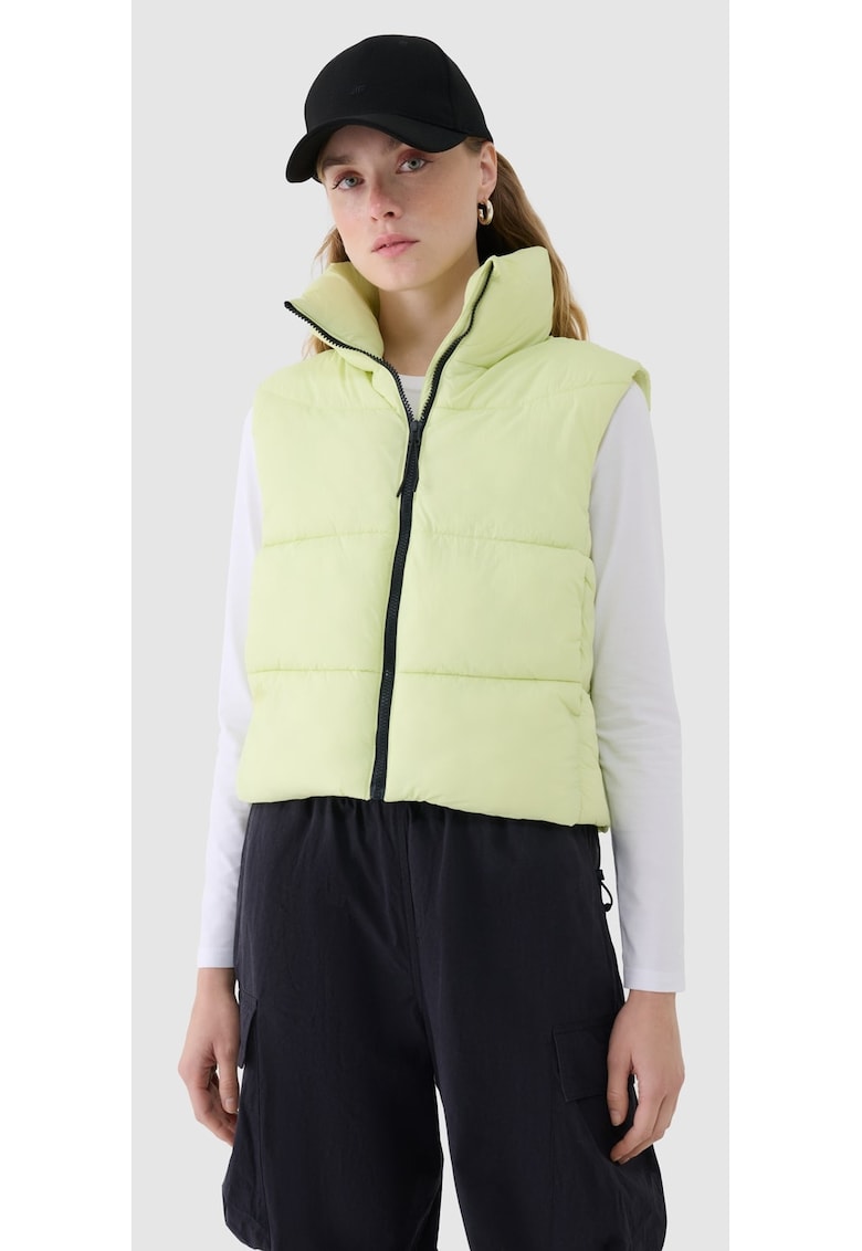 Vesta dama puf sintetic - verde - croiala supradimensionata - matlasare orizontala