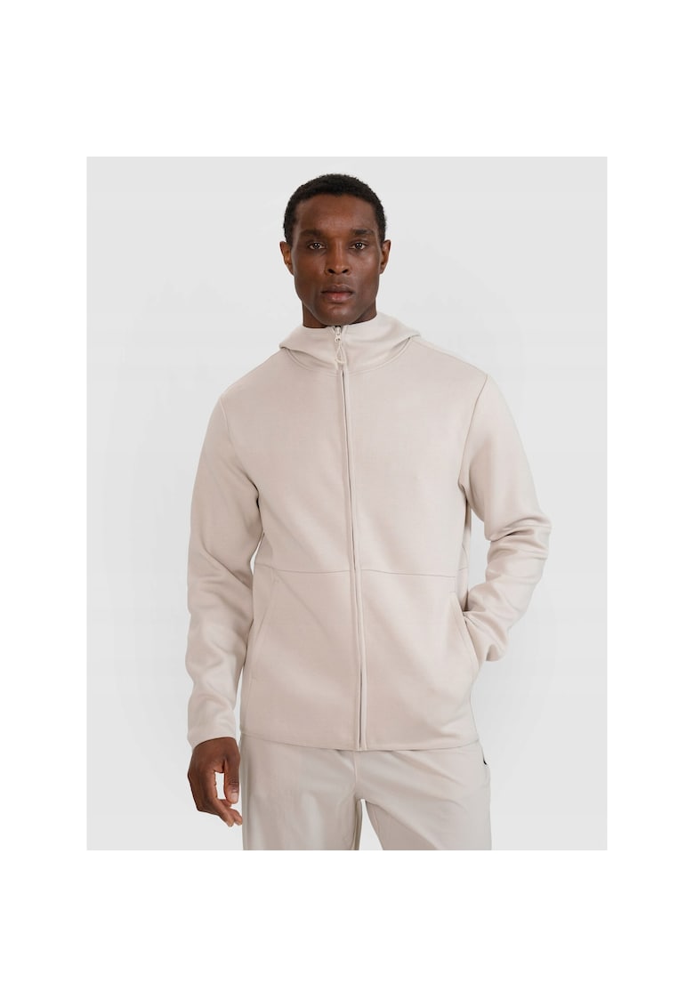 Hanorac sport barbati bej - gluga - fermoar - material sintetic