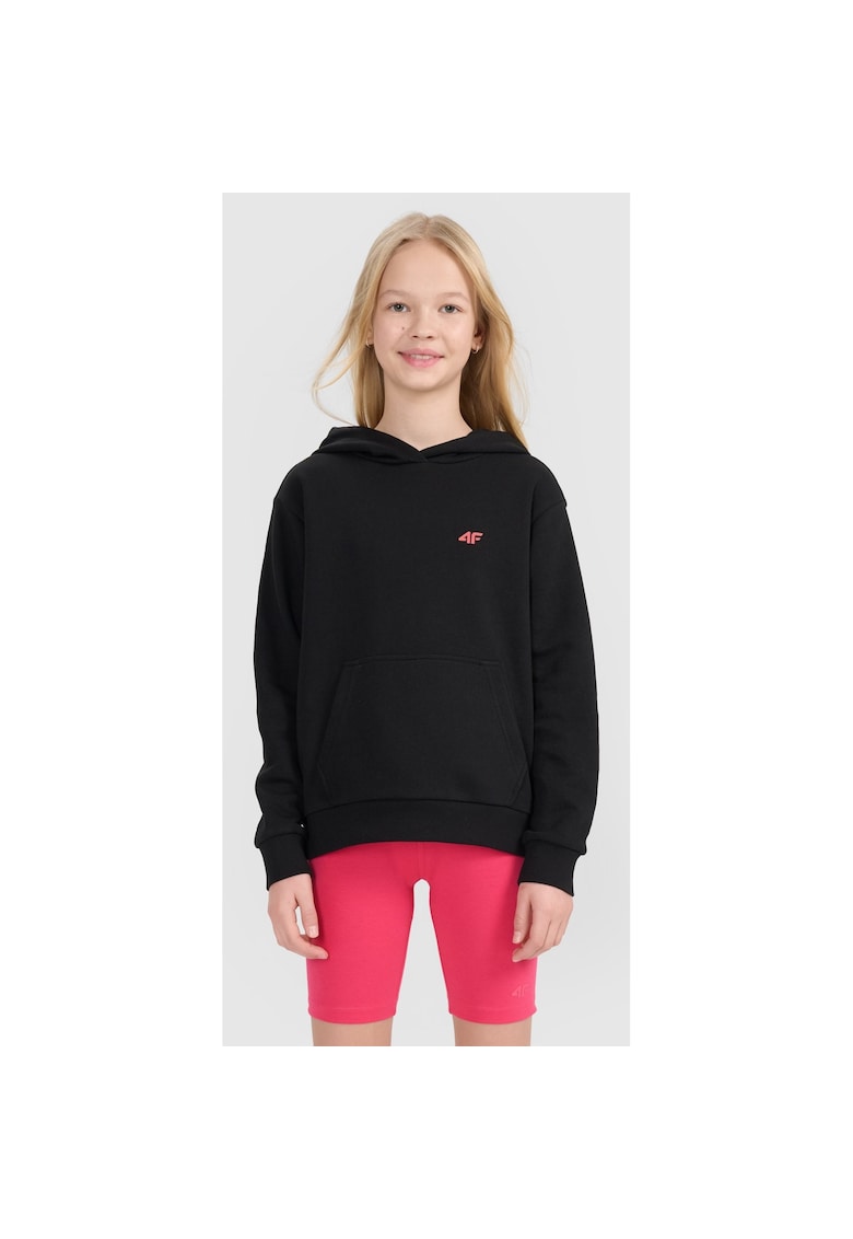 Hanorac Fete Negru Intens Sportstyle  Junior Marime 152 - Bumbac Moale & Durabil - Gluga Integrata - Buzunar Marsupiu - Croiala Regular - French Terry - Sezon SS25