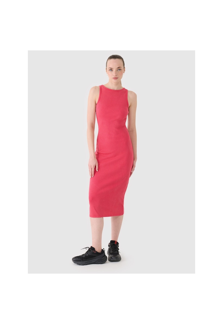 Rochie sport dama - tricotata cu nervuri - roz - 95% bumbac - elastica