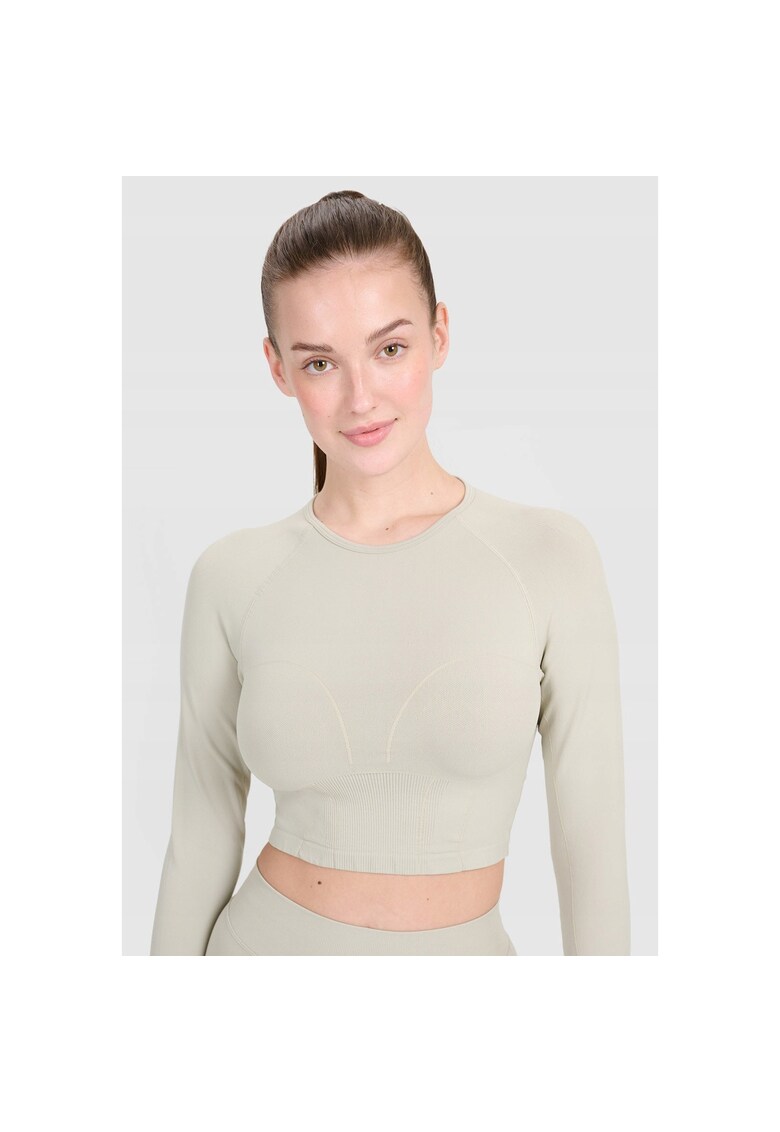 Top scurt de trening maneca lunga - decupaj spate - bej - pentru antrenament