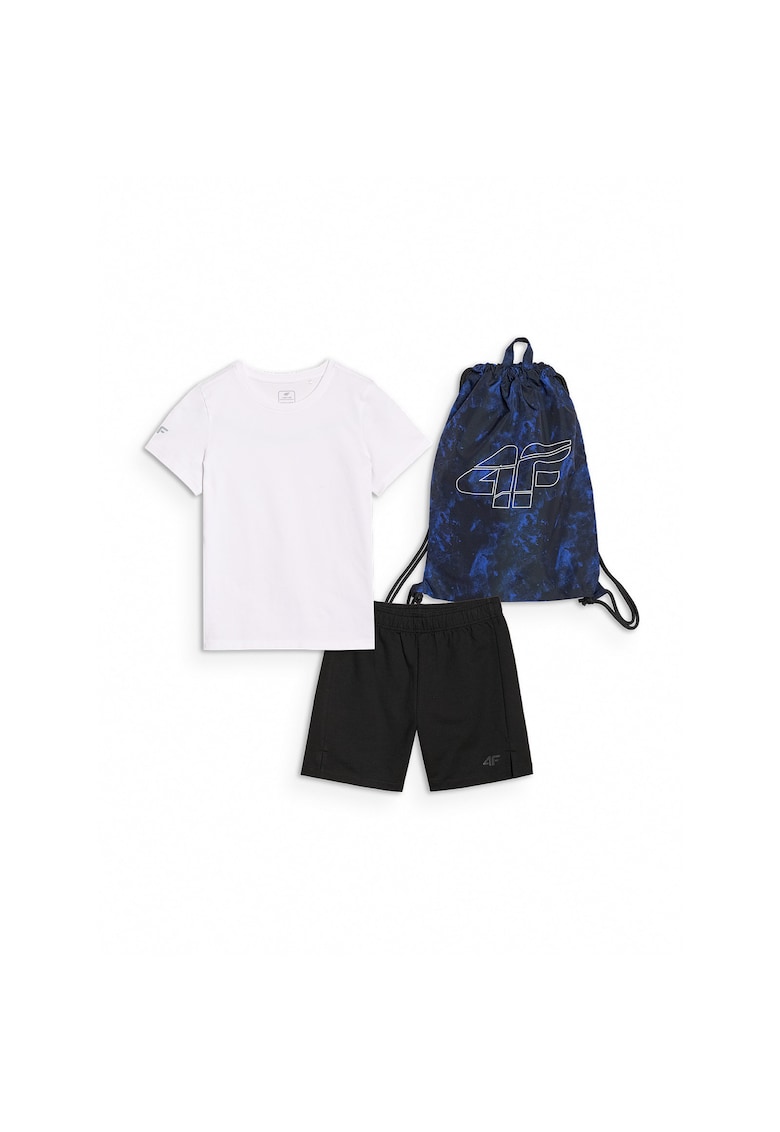 Set sport pentru baieti - tricou si pantaloni scurti - uscare rapida - negru alb - material textil elastic