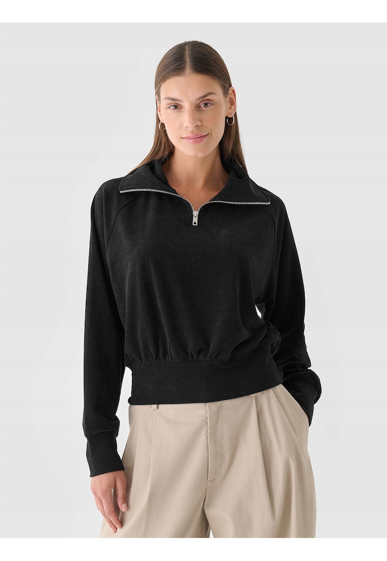 Hanorac Sport Oversize pentru Femei Velur Negru Intens - Fara Gluga si Fermoar - Sezon AW24