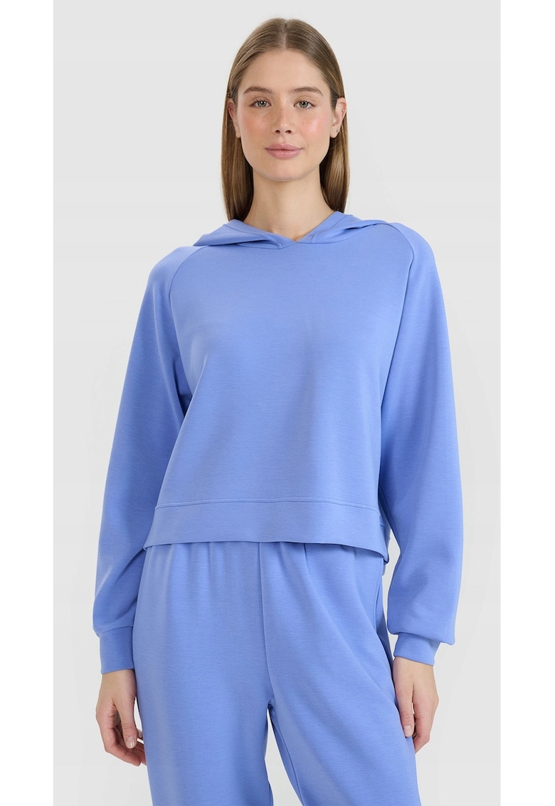 Hanorac dama deschis in fata - modal - albastru - fara gluga - maneci raglan