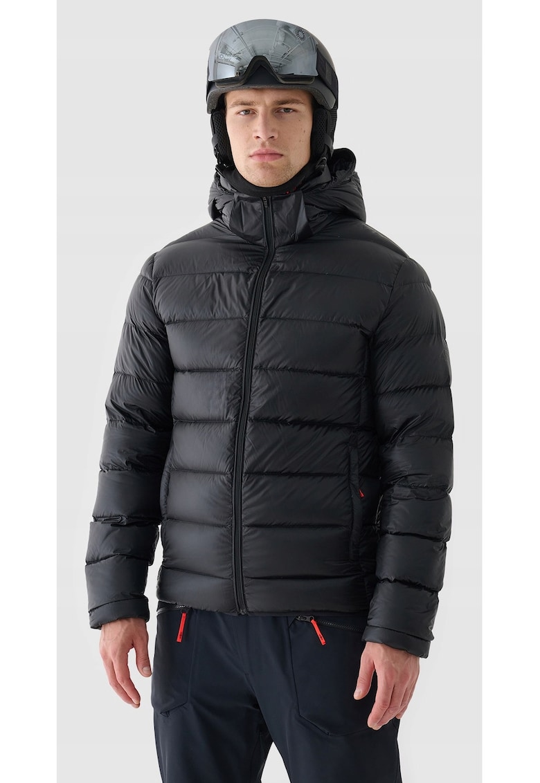 Geaca de Schi Barbati Negru Intense cu Puf Natural - Gluga Detasabila si Tesatura Rip-Stop Rezistenta (90/10 Puf/Pene)