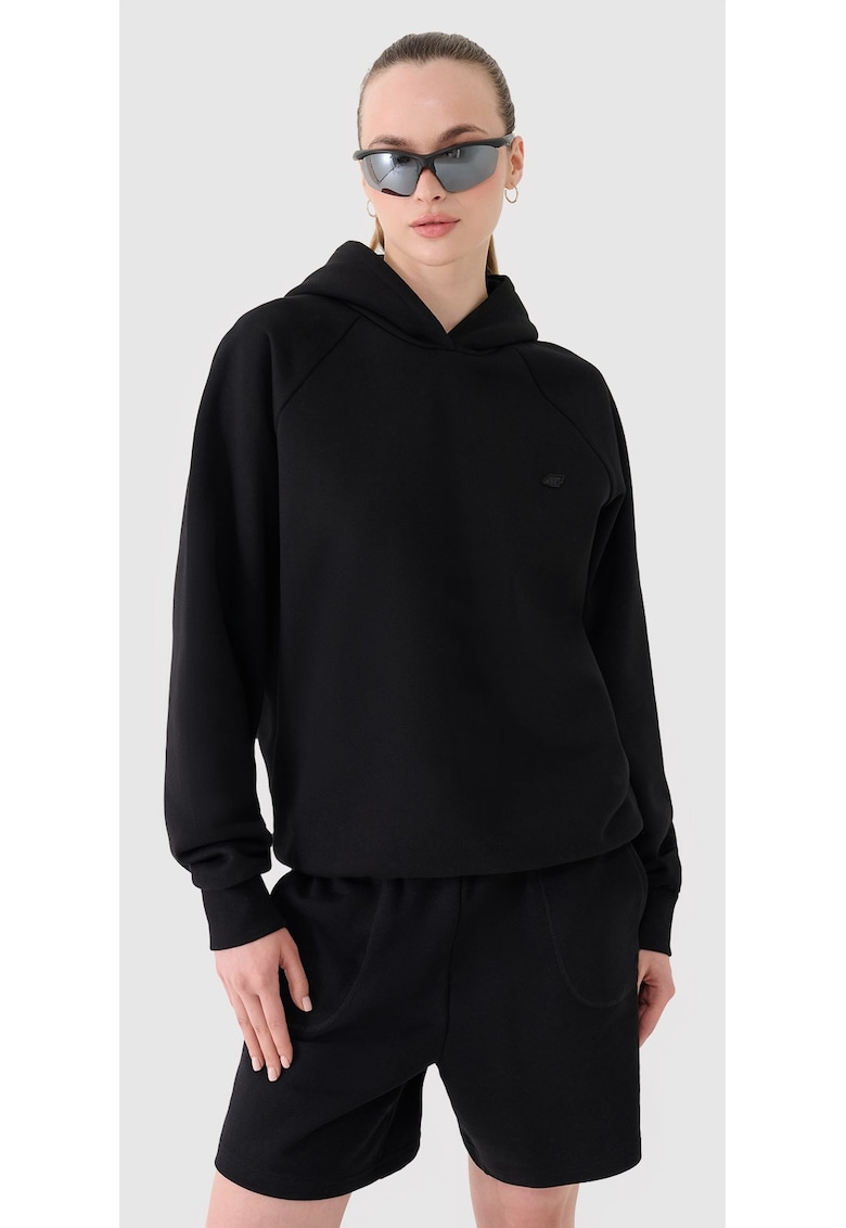Hanorac unisex negru - oversize - din bumbac - pentru primavara-vara - fara fermoar