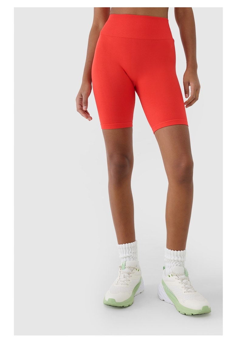 Colanti scurti de antrenament rosii - efect push-up - talie inalta - fara cusaturi - pentru femei - tehnologie 4FDry - rosu -