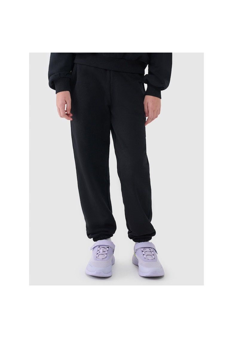 Pantaloni sport pentru fete - negru - bumbac - croiala normala - 2 buzunare