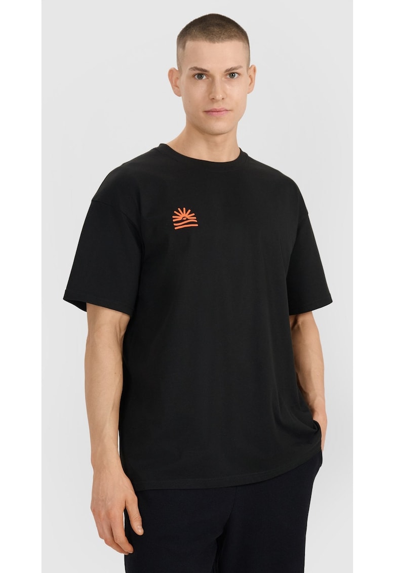 Tricou barbati croiala supradimensionata - imprimeu distinctiv - negru - bumbac